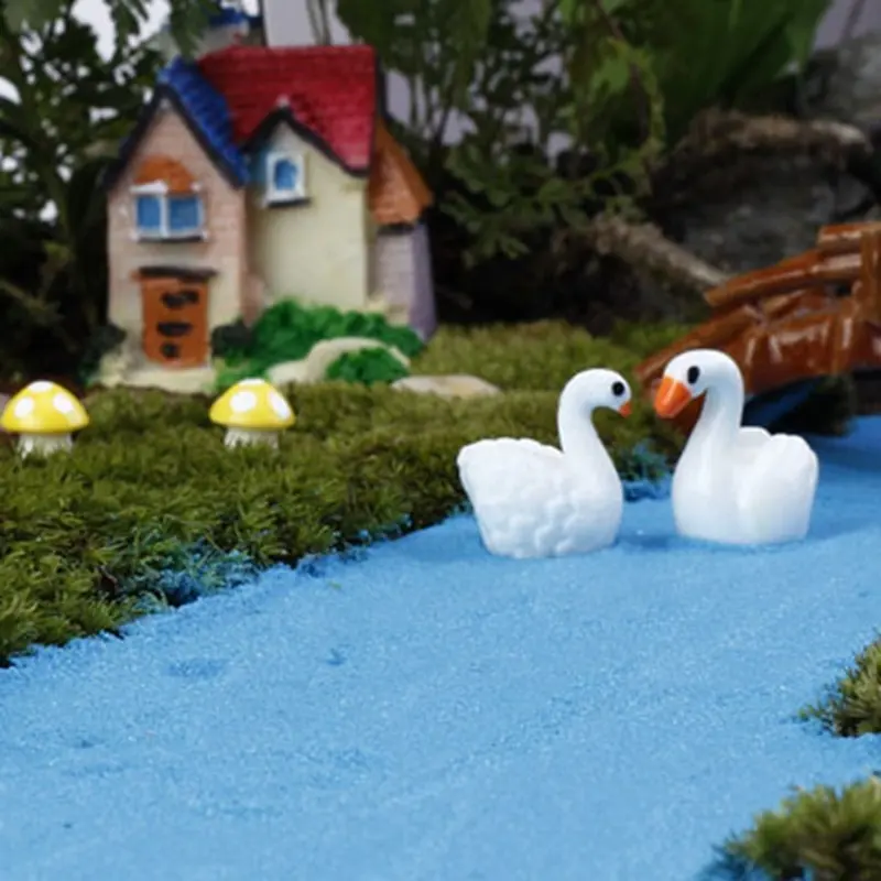 Mini Harz Spielzeug Figur Micro Landschaft Decor Aquarium Figuren Miniatur Garten Weiß Paar Schwan