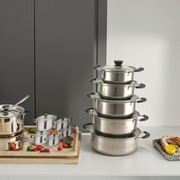 Batterie de cuisine moderne de 10 pièces en acier inoxydable avec couvercle en verre à poignée dorée classique pour casseroles à gaz et à lait pour la cuisine à domicile