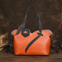 Véritable sac à main de style chinois vintage pour femmes en cuir de vachette véritable avec fermeture éclair Nouveau sac à bandoulière simple à la mode Lady Style Doublure en coton