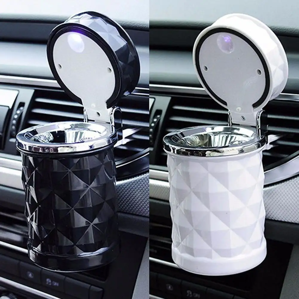 Car Ashtray With LED Light Rhinestone Ashtray Car Smokeless Smoke Cup Holder Storage Auto Accessories