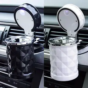 Cenicero con luz LED para coche, accesorio de almacenamiento con soporte para taza de humo sin humo, con diamantes de imitación