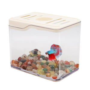 Aquarium carré multifonctionnel pour poissons rouges, petit aquarium domestique en plastique, boîte lumineuse, magnifique paysage de bureau, pour salon et animaux de compagnie - Product Image 1