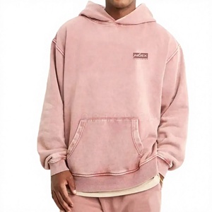 Men's Oversized Hooded <b>Sweatshirt</b> Solid <b>Pink</b> 100% Cotton French Terry Casual Autumn Wear - Product Image 1