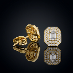 Natural Diamond Brilliant Cut Double Octagon Halo Filled IGI Certified <b>Stud</b> Earrings 14K 18K Solid Gold Luxury Women Jewelry - Product Image 3