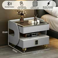 Table de chevet intelligente en bois avec chargeur sans fil, lumière LED, port USB, verrouillage par mot de passe, haut-parleur Bluetooth, design moderne pour chambre à coucher et hôtel