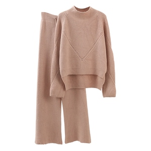 Vente en Gros 2022 Ensemble Pull et <span class=keywords><strong>Pantalon</strong></span> <span class=keywords><strong>Femme</strong></span> en Maille Couleur Unie, Costume Pull Tricoté à Manches Longues pour Femmes - Product Image 3