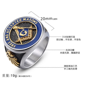 Punk Masonic Biker <strong>Rings</strong> Blue Free and Accepted <strong>Masons</strong> Men's Stainless Steel <strong>Ring</strong> - Product Image 5