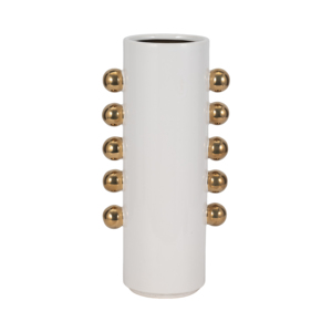 Vaso cilindrico in ceramica con pomelli dorati, decorazione moderna per soggiorno, camera da letto, ufficio - Product Image 1