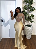Robe de soirée sirène en maille ornée de strass pour femme, manches longues, col transparent, en satin, longue, pour mariage, fête ou bal de promo – Direct Usine