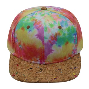 flat cork brim 6 panel tie dyed snap back caps, cork brim hip hop hats