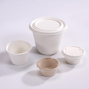 Vasos desechables biodegradables de pulpa de caña de azúcar con tapas de 50 ml, redondos, para salsa, condimentos, para fiestas. - Product Image 1