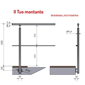 42.4แนวตั้ง1ซาติน Aisi 304สเตนเลสสตีลคานขวางด้านข้างยึดคานขวางความสูง1.00เมตรราวบันไดและราวจับ - Product Image 1