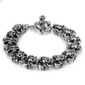 punk jewelry handmade chain jewelry skull bracelet men bracelet stainless steel with toggle clasp