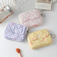 Tas Penyimpanan Kartu Mini Motif Bunga Kartun Lucu, Dompet Koin Berlapis, Tas Tangan Portabel Ringan, Gantungan Kunci, Tas Lipstik