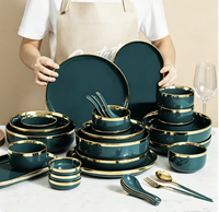 Service de vaisselle en céramique de luxe vert, assiettes à dîner, assiettes à salade, bols à soupe, pour restaurant et hôtel