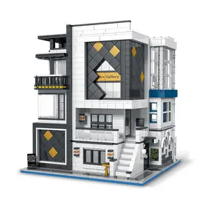Mork 10201 sanat galerisi şehir sokak görünümü Moc Modern mimari Mini oyuncak inşaat blokları çocuk hediyeler için