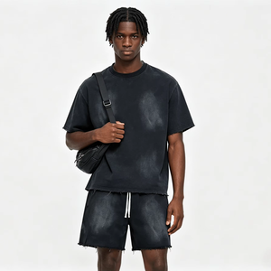 New Arrival Custom Vintage Oversized Distressed Acid Wash Mens Shorts With Rhinestone Logo for Casual Wear - Product Image 1