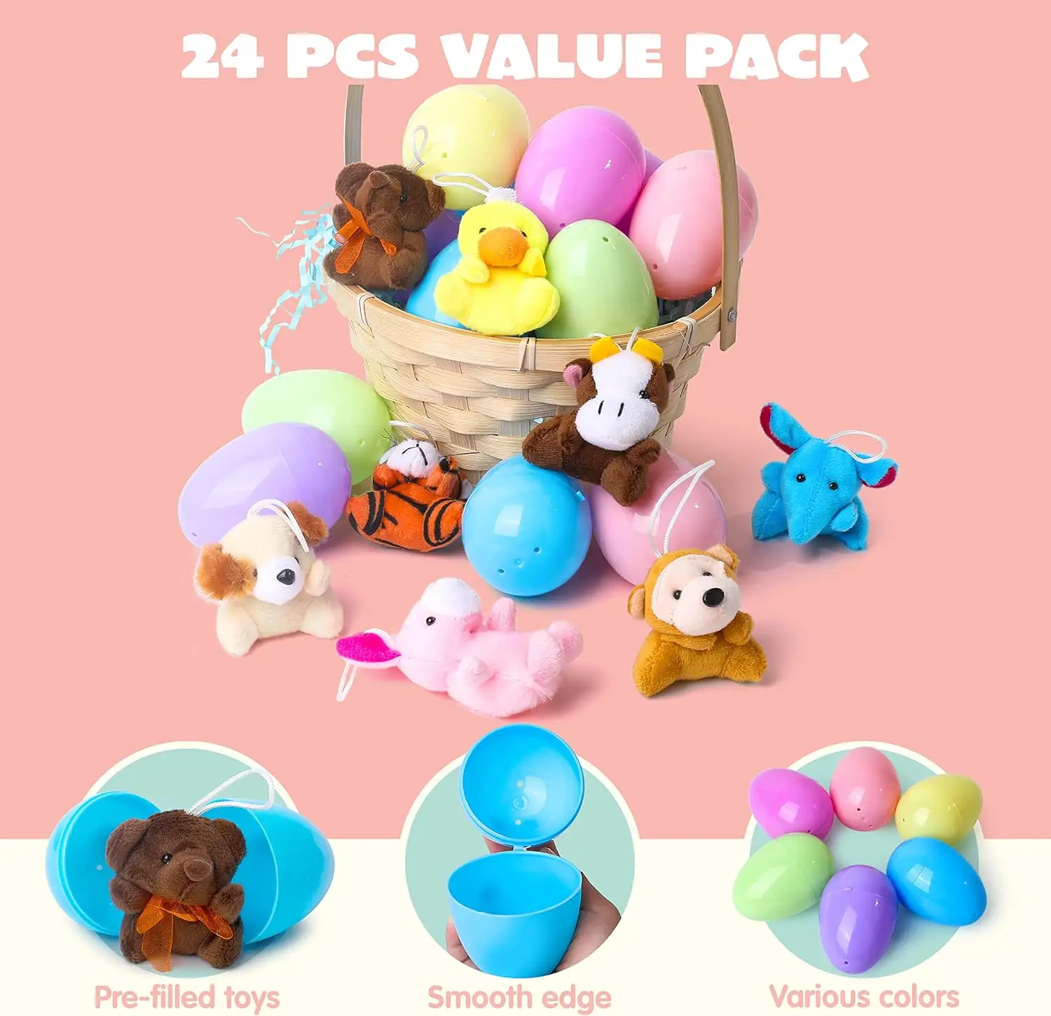 JOYIN 24 Pak telur Paskah Mini boneka, mainan mewah hewan Paskah untuk anak-anak, berburu telur Paskah