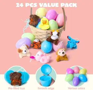 JOYIN 24 Pack Prefilled Easter Eggs Of Mini Stuffed Animal Plush Toys Easter Baster Stuffer For Kids Easter Egg Hunt