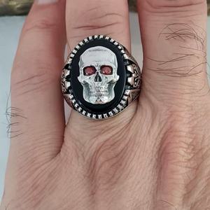 yunnique <b>Skull</b> <b>Ring</b> Zinc Alloy Red Eyes Bezel Setting Men's Fashion Jewelry Gift - Product Image 2