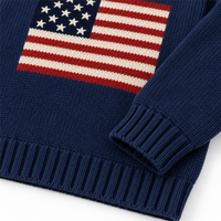 Pull décontracté pour homme, bleu marine, avec drapeau américain, col rond, tricoté, couleurs et tissus personnalisés pour la vente en gros, commande minimum de 50 pièces