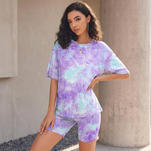 Ensemble short 2 pièces unisexe uni, col en V, manches courtes, coupe ample, respirant, extensible, décontracté, 95% coton, printemps-été, longueur genou - Product Image 5