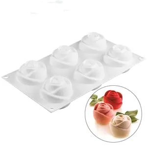 Molde de silicona para hornear hecho a mano, 6 rosas, flores, Fondant, herramientas de decoración de pasteles de boda, jabón de Chocolate caramelo