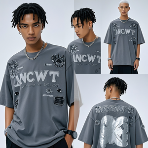 Venta al por mayor de camisetas de los hombres con logotipo personalizado Plastisol y camiseta de impresión Flock cuello redondo de manga corta 100% algodón camiseta lisa Unisex - Product Image 3