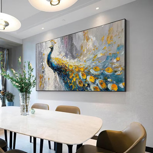 Peinture murale originale abstraite d'un paon coloré aux plumes épanouies, peinte à la main, pour salon, entrée, salle à manger - Product Image 5