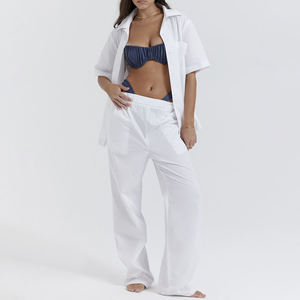 Conjunto de pantalón y camisa con botones bordados, ropa de casa para mujer, de fibra de bambú, algodón suave y transpirable, personalizado por OEM. - Product Image 1