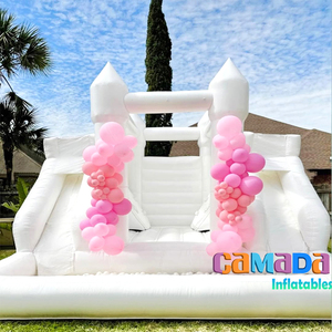 Scivolo d'Acqua Commerciale da Esterno con Doppio Scivolo, Castello Gonfiabile Bianco per Matrimoni, Combo Scivolo d'Acqua e Castello Gonfiabile con Piscina di Palline - Product Image 3