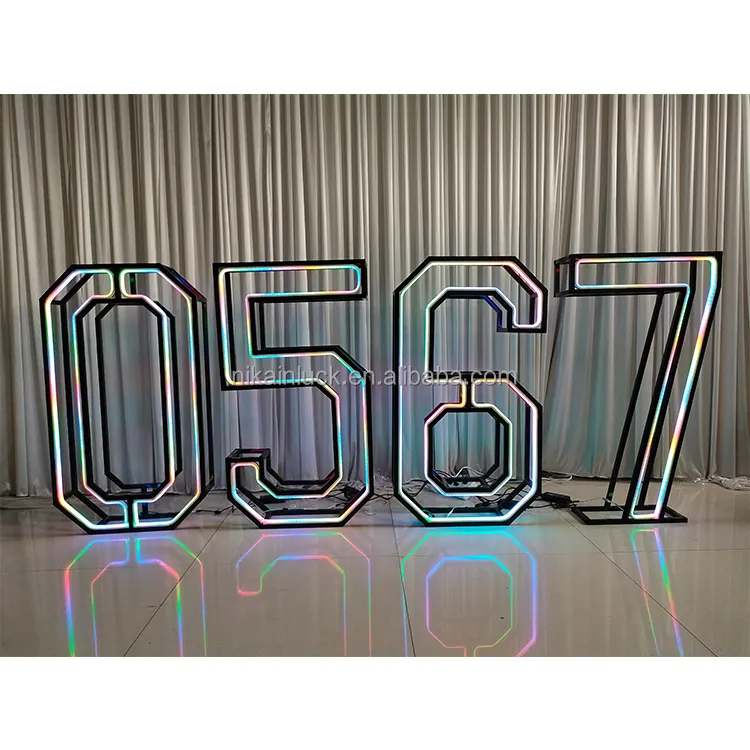 Thiết kế mới RGB Neon LED số dấu hiệu đứng treo kim loại đứng với ánh sáng sọc 3ft 4ft chữ lớn Flex tùy chỉnh số Neon