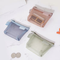 Organisateur de pièces de monnaie triangulaire simple en nylon, sac à clés et cartes en maille, mini porte-monnaie transparent, sac de rangement, trousse de maquillage transparente