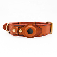 Collar Inteligente para Perro con Airtag, GPS Personalizado, Diseño de Lujo con Lazo a Rayas, Cierre de Remache, Cuero, Tamaños para Razas Pequeñas/Medianas/Grandes