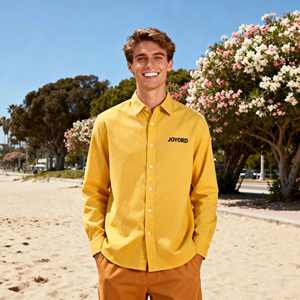 Chemise oversize à boutons cachés en coton <span class=keywords><strong>jaune</strong></span> tendance, style streetwear, service complet - Product Image 1