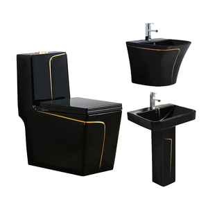 Articles sanitaires d'hôtel moyen-orient couleur noir et or <span class=keywords><strong>wc</strong></span> toilette salle de bains cuvette de toilette luxe une pièce couleur céramique toilette noire - Product Image 2