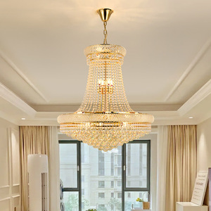 Lampadario a sospensione <span class=keywords><strong>in</strong></span> <span class=keywords><strong>cristallo</strong></span> di grandi dimensioni regolabile <span class=keywords><strong>in</strong></span> altezza con ciondolo dorato <span class=keywords><strong>per</strong></span> Hotel hall Villa con soffitto alto - Product Image 2
