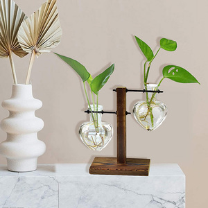 Jarrón Hidropónico de Vidrio con Base de Madera Retro, Moderno, para Propagación de Plantas, Decoración de Escritorio, Hogar y Jardín, Forma Cilíndrica - Product Image 5