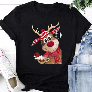 Produttore di abbigliamento donna buon natale camicetta a maniche corte moda alberi di Natale grafica girocollo camicetta top - Product Image 6