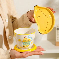 Tasse à eau moderne en céramique faite à la main Tasse à latte en verre à double paroi pour chat et ours de dessin animé Passe au micro-ondes pour les fêtes