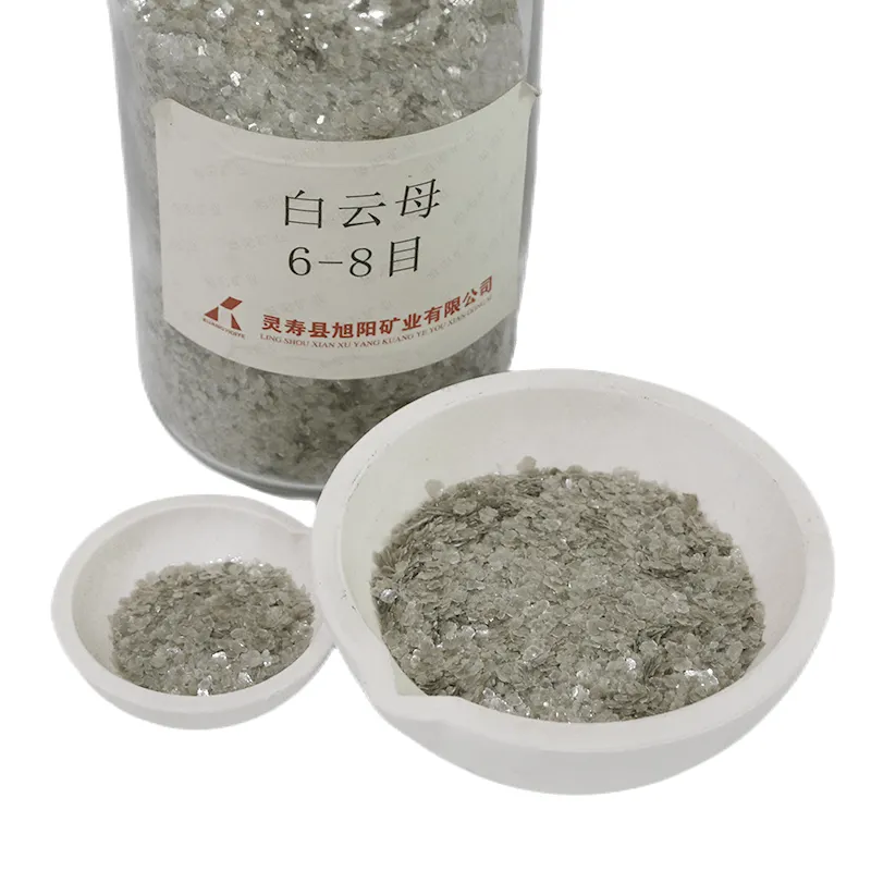 Xuyang In-Stock pewarna makanan bubuk Mica metalik Muscovite Muscovite perak putih harga serpihan Mica