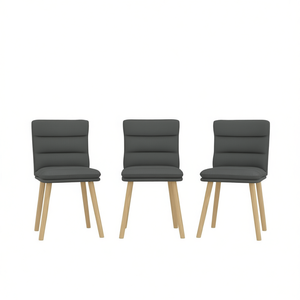 Set di 4 sedie da pranzo in ecopelle grigio scuro con gambe in legno, design moderno per l'arredamento della casa - Product Image 1