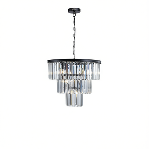 Lustre en cristal à 3 niveaux de 20 pouces, cadre en fer noir, luminaire suspendu élégant pour salon, D0100XFP3KG - Product Image 1