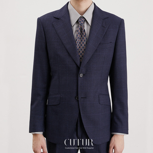 Costume sur mesure pour homme <span class=keywords><strong>de</strong></span> style britannique MTM, 100% laine, sur mesure, bleu à carreaux, costumes d'affaires pour atelier <span class=keywords><strong>de</strong></span> couture, ensemble 2 pièces - Product Image 5