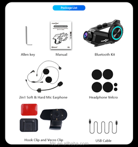 R3 Pro Headset helm interkom <span class=keywords><strong>Bluetooth</strong></span> nirkabel, Headset helm interkom <span class=keywords><strong>Bluetooth</strong></span> nirkabel sepeda motor, Headset dengan kamera 2K, perekam 2000 mAh 6 pengendara 1000M - Product Image 2