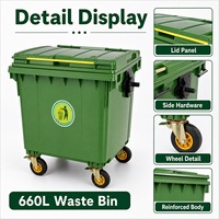 Conteneur à déchets en plastique de 800 L, robuste, à 4 roues, bac à ordures mobile avec couvercles pour projets d'appel d'offres