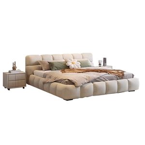 <span class=keywords><strong>Lit</strong></span> plateforme moderne avec rangement intégré en microfibres effet neige et cadre en chêne pour chambre principale, écologique et durable - Product Image 2