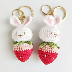 Crochet Strawberry Keychain Creative Knit Weaved Handmade Cute Rabbit Bunny Carrot Doll Bag Charm Accessories Key Chain Keyring - Product Image 6