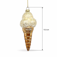 Décoration de Noël en verre soufflé artisanal vintage, écologique et luxueuse, en forme de cornet de glace, finition givrée et pailletée pour décorer le sapin de Noël