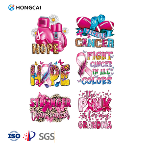 Hongcai Vente Chaude Rose Boxe Combattre Le Cancer dans Toutes Les Couleurs Logo En Plastique Transfert De Chaleur Impression Autocollants sur T-shirt Tissu - Product Image 1